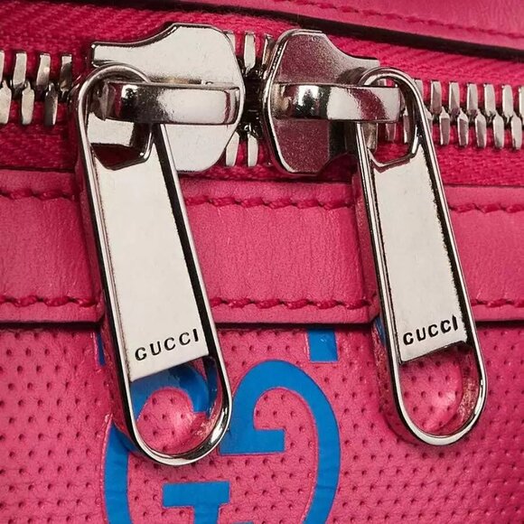 Gucci Pink/Blue GG Perforated Leather Shoulder Duffle Bag - Picture 10 of 12